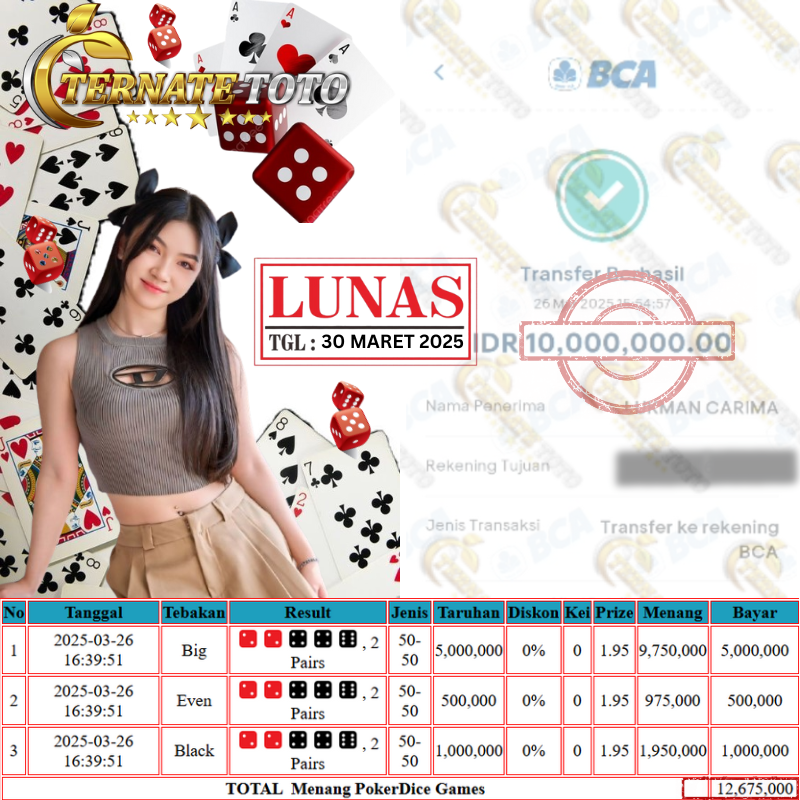 TERNATETOTO - MENANG POKER DICE GAMES GAMES Rp. 12,000,000,-